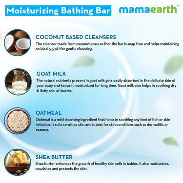 Mamaearth Moisturizing Baby Bathing Soap Bar, pH 5.5, with Goat Milk & Oatmeal. Pack of 2, 75gms each